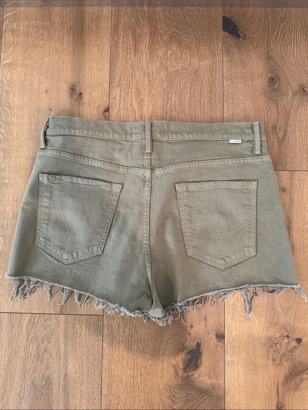 MOTHER Olive Green Frayed Hem Denim Shorts - Picture 5 of 7